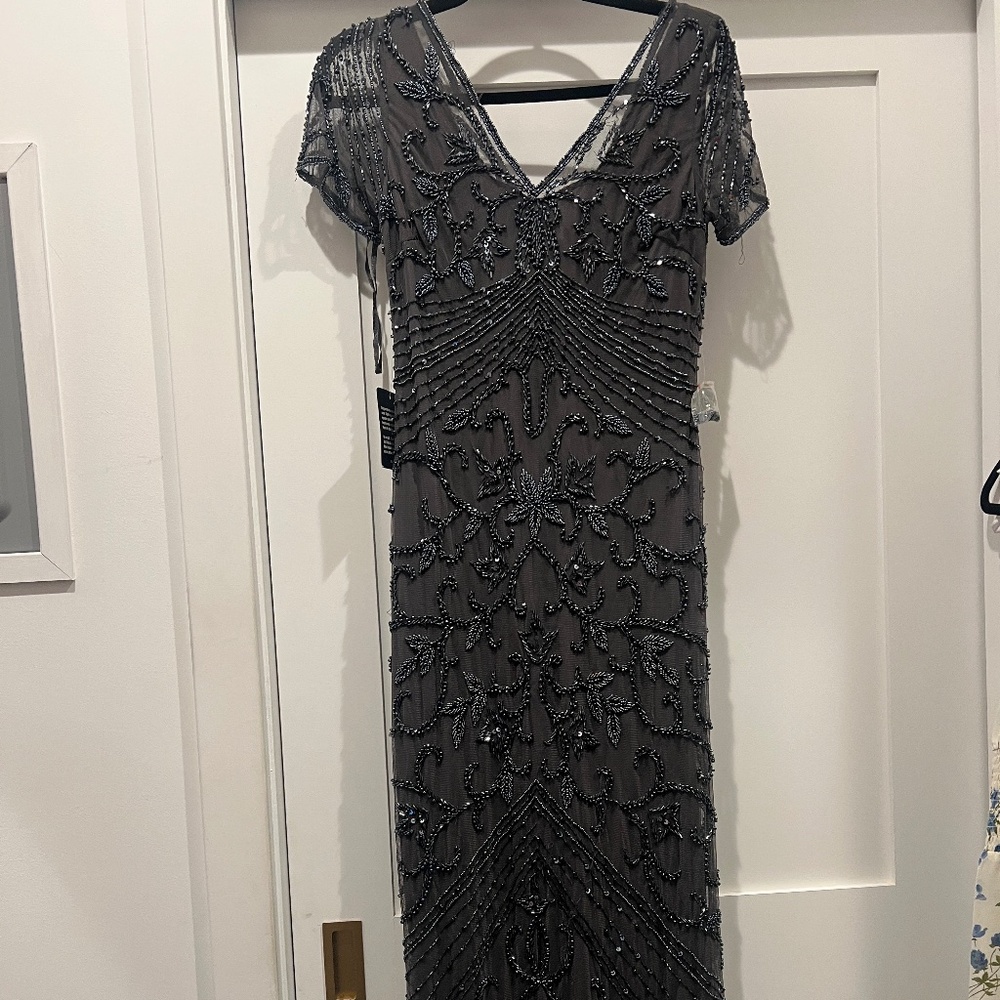 1920's Beaded Formal Dress- Dark Grey- Size 2